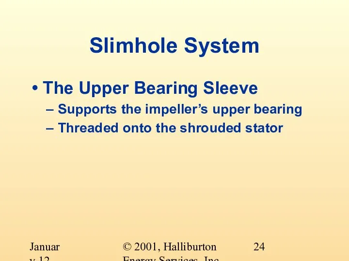 © 2001, Halliburton Energy Services, Inc. January 12, 2001 Slimhole System The