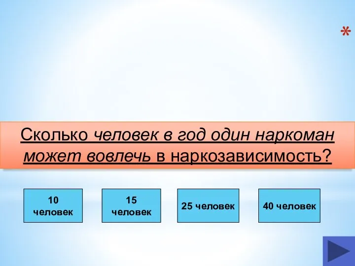 Сколько человек в год один наркоман может вовлечь в наркозависимость? 10 человек