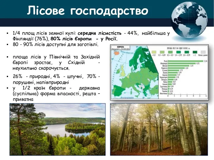 Лісове господарство площа лісів у Північній та Західній Європі зростає, у Східній