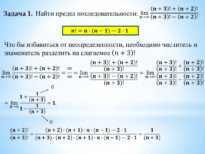 Задача 1. Найти предел последовательности: 0 0