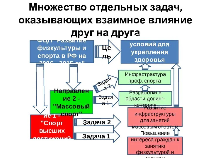 Множество отдельных задач, оказывающих взаимное влияние друг на друга ФЦП "Развитие физкультуры