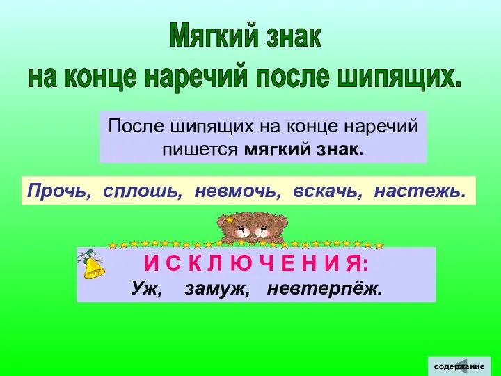 Мягкий знак на конце наречий после шипящих. После шипящих на конце наречий