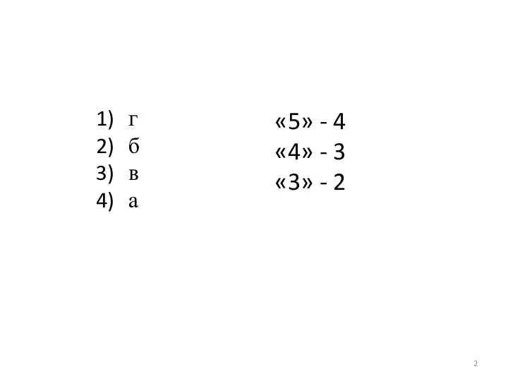 г б в а «5» - 4 «4» - 3 «3» - 2