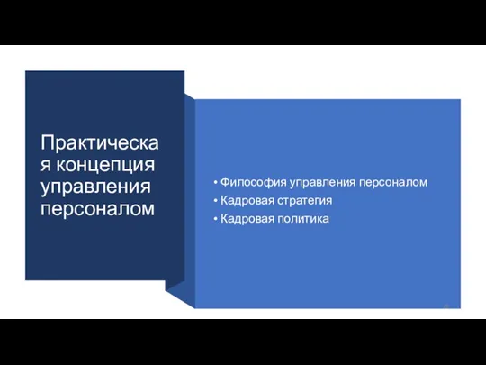 Практическая концепция управления персоналом Философия управления персоналом Кадровая стратегия Кадровая политика