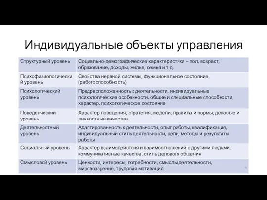 Индивидуальные объекты управления