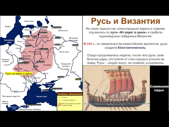 На таких ладьях (см. иллюстрацию) варяги и славяне спускались по пути «Из