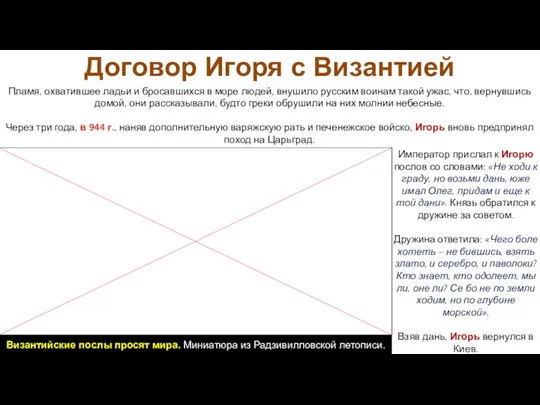 Император прислал к Игорю послов со словами: «Не ходи к граду, но