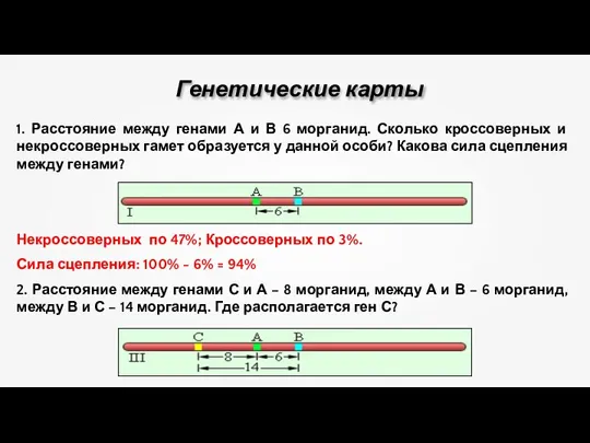 1. Расстояние между генами А и В 6 морганид. Сколько кроссоверных и