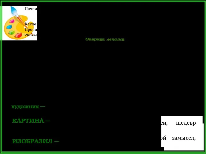 ХУДОЖНИК — живописец, автор картины, мастер живописи, создатель полотна; КАРТИНА — полотно,