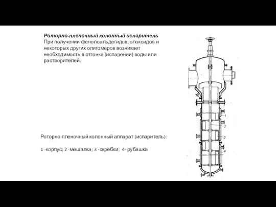 Роторно-пленочный колонный испаритель При получении фенолоальдегидов, эпоксидов и некоторых других олигомеров возникает