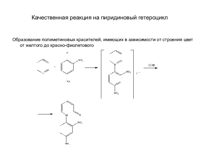 Качественная реакция на пиридиновый гетероцикл Образование полиметиновых красителей, имеющих в зависимости от