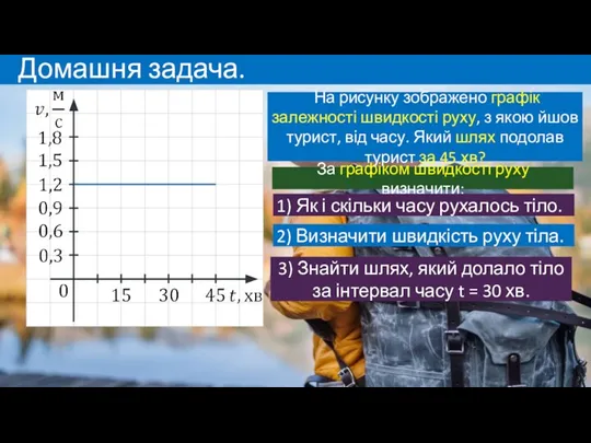 Домашня задача. На рисунку зображено графік залежності швидкості руху, з якою йшов