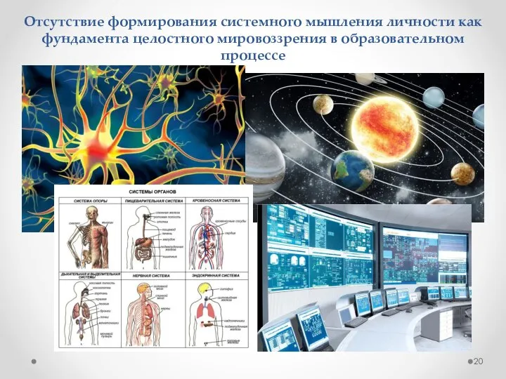 Отсутствие формирования системного мышления личности как фундамента целостного мировоззрения в образовательном процессе