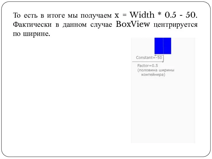 То есть в итоге мы получаем x = Width * 0.5 -