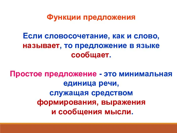 Функции предложения Если словосочетание, как и слово, называет, то предложение в языке