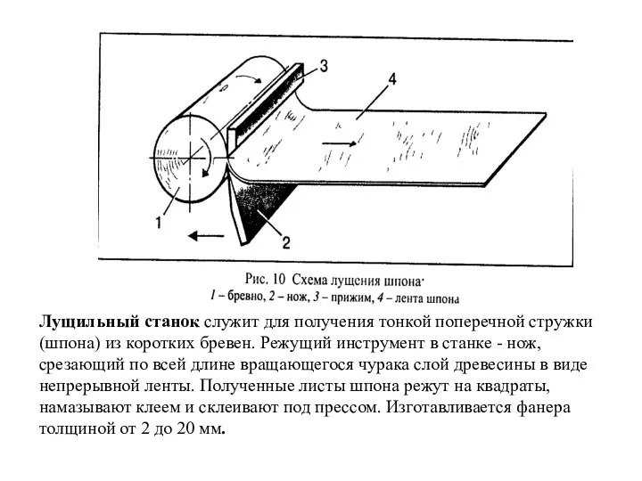 Лущильный станок служит для получения тонкой поперечной стружки (шпона) из коротких бревен.