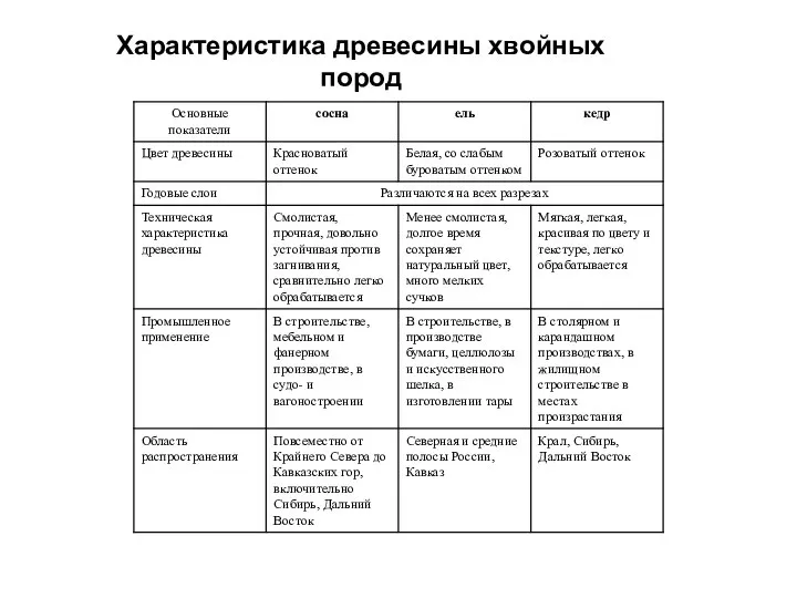 Характеристика древесины хвойных пород