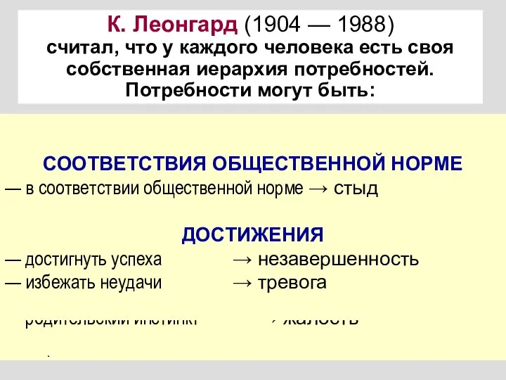 К. Леонгард (1904 — 1988) считал, что у каждого человека есть своя