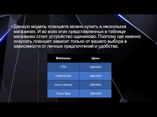 Данную модель планшета можно купить в нескольких магазинах. И во всех этих