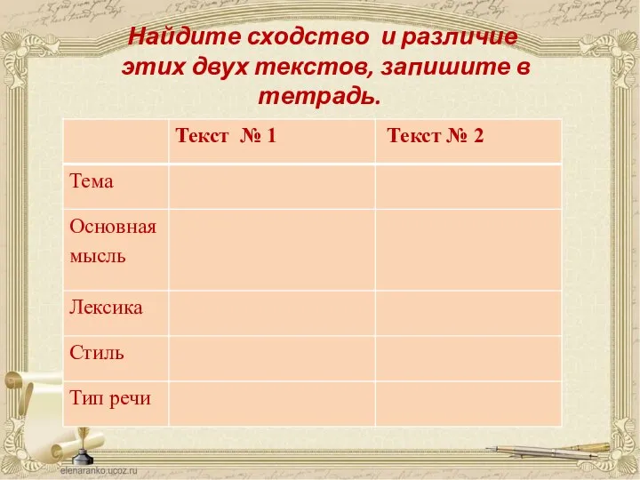 Найдите сходство и различие этих двух текстов, запишите в тетрадь.