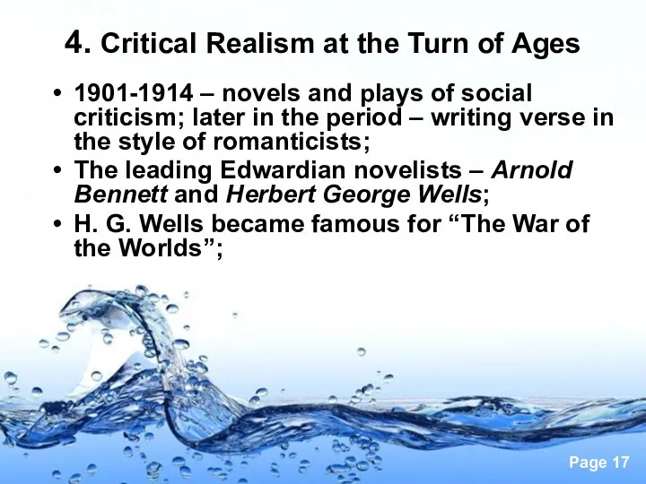 4. Critical Realism at the Turn of Ages 1901-1914 – novels and