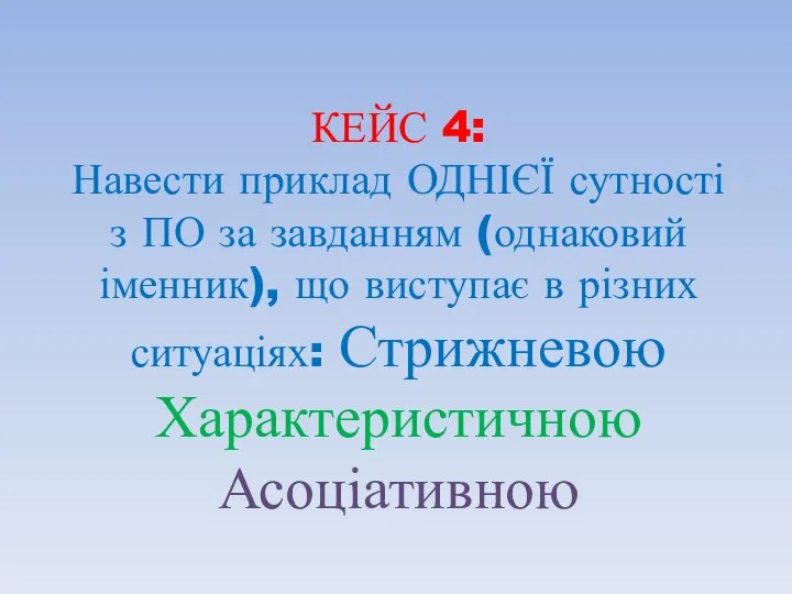 КЕЙС 4: Навести приклад ОДНІЄЇ сутності з ПО за завданням (однаковий іменник),