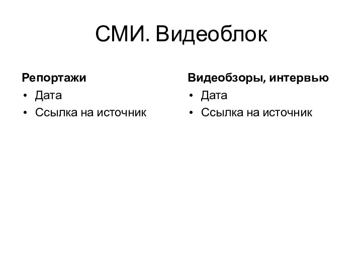 СМИ. Видеоблок Репортажи Дата Ссылка на источник Видеобзоры, интервью Дата Ссылка на источник