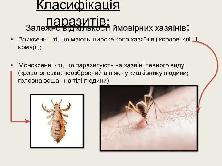 Класифікація паразитів: Залежно від кількості ймовірних хазяїнів: Вриксенні - ті, що мають