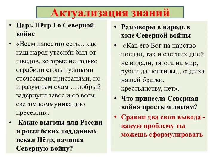 Царь Пётр I о Северной войне «Всем известно есть... как наш народ