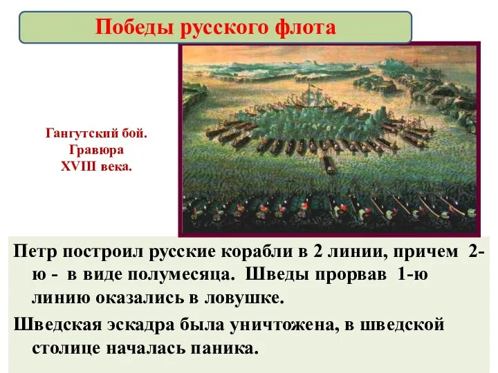 Петр построил русские корабли в 2 линии, причем 2-ю - в виде