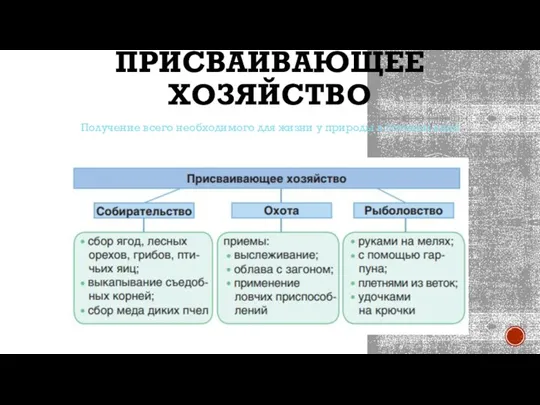 ПРИСВАИВАЮЩЕЕ ХОЗЯЙСТВО Получение всего необходимого для жизни у природы в готовом виде