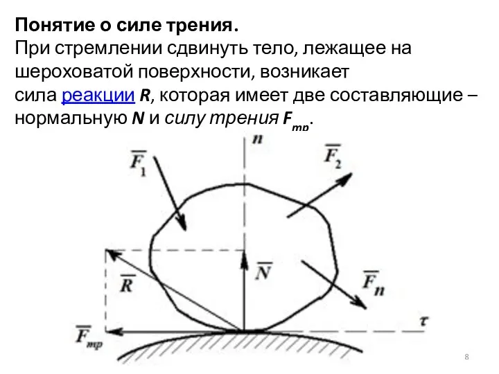 Понятие о силе трения. При стремлении сдвинуть тело, лежащее на шероховатой поверхности,