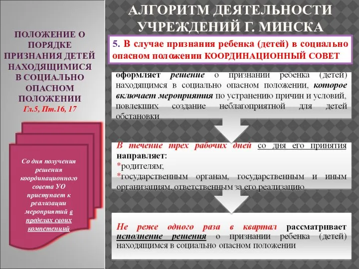 ПОЛОЖЕНИЕ О ПОРЯДКЕ ПРИЗНАНИЯ ДЕТЕЙ НАХОДЯЩИМИСЯ В СОЦИАЛЬНО ОПАСНОМ ПОЛОЖЕНИИ Гл.5, Пт.16,