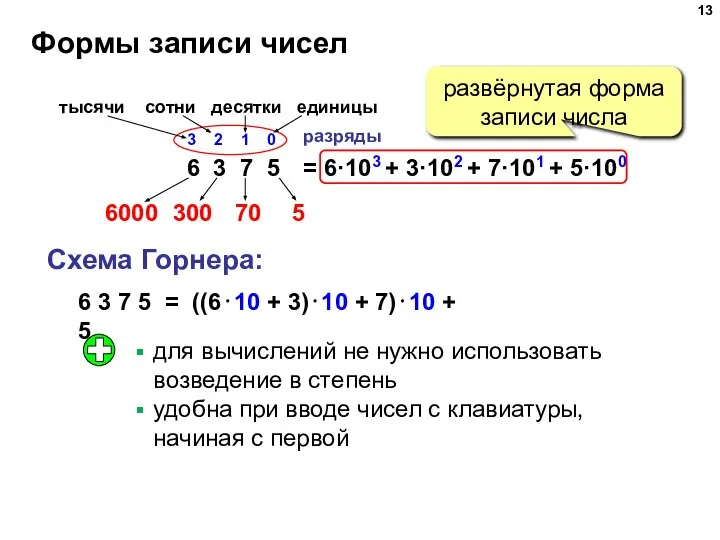 Формы записи чисел 6 3 7 5 3 2 1 0 разряды