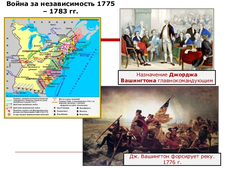 Война за независимость 1775 – 1783 гг. Назначение Джорджа Вашингтона главнокомандующим Дж.
