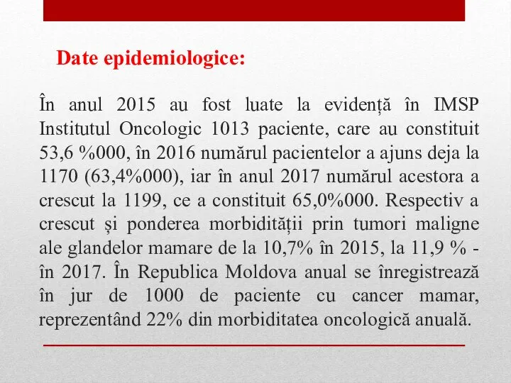 În anul 2015 au fost luate la evidență în IMSP Institutul Oncologic