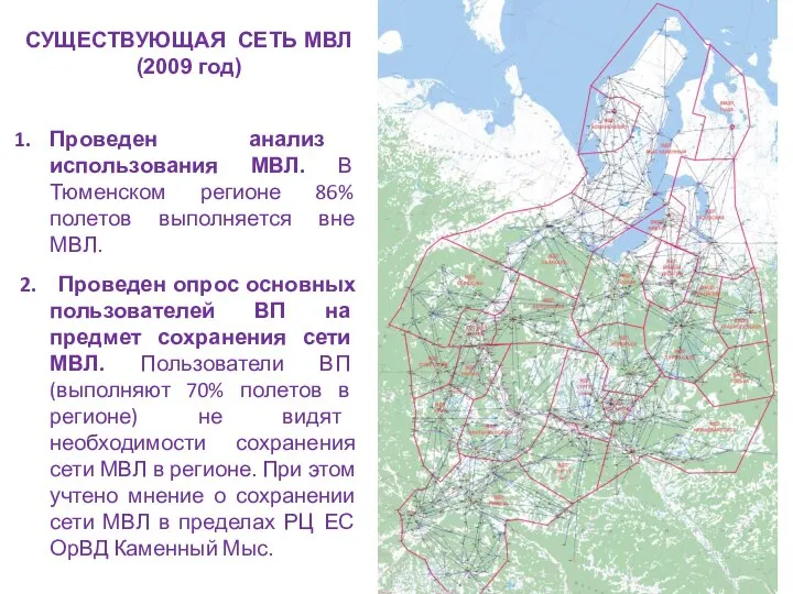 СУЩЕСТВУЮЩАЯ СЕТЬ МВЛ (2009 год) Проведен анализ использования МВЛ. В Тюменском регионе