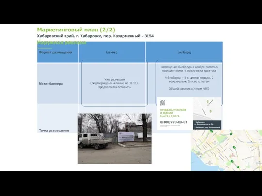 Маркетинговый план (2/2) Хабаровский край, г. Хабаровск, пер. Казарменный - 3154 Наружная