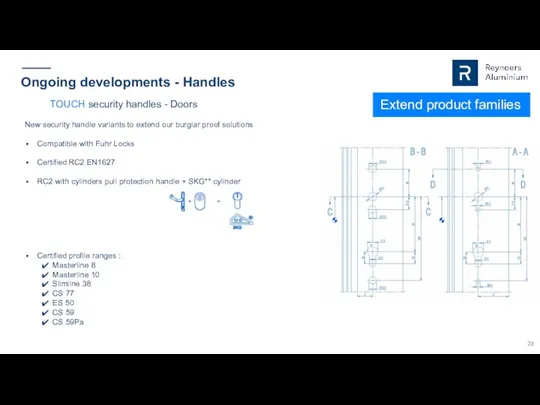 Ongoing developments - Handles Extend product families TOUCH security handles - Doors