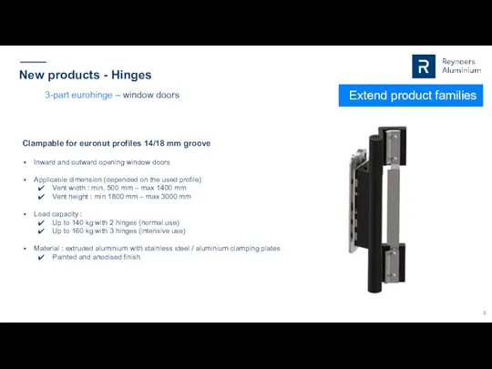 New products - Hinges Extend product families 3-part eurohinge – window doors