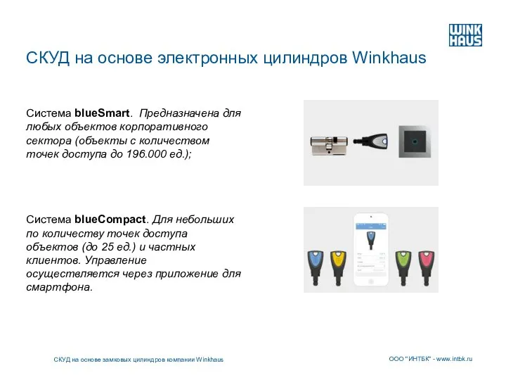 СКУД на основе электронных цилиндров Winkhaus Система blueSmart. Предназначена для любых объектов