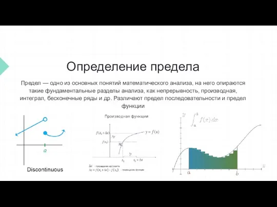 Определение предела Предел — одно из основных понятий математического анализа, на него