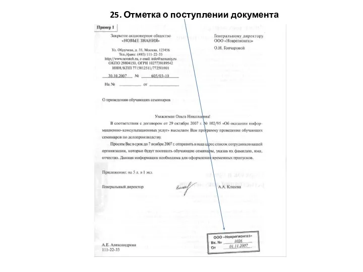 25. Отметка о поступлении документа