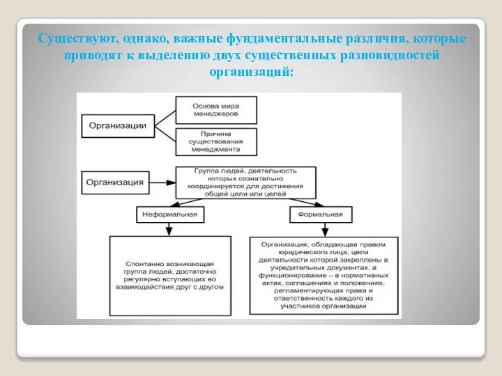 Существуют, однако, важные фундаментальные различия, которые приводят к выделению двух существенных разновидностей организаций: