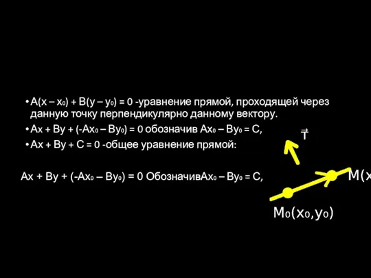 А(х – х₀) + В(у – у₀) = 0 -уравнение прямой, проходящей