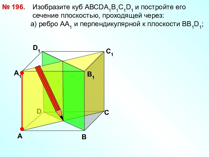 № 196. D В D1 С1 Изобразите куб АВСDА1В1С1D1 и постройте его