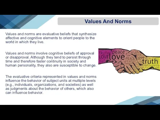 Values and norms are evaluative beliefs that synthesize affective and cognitive elements