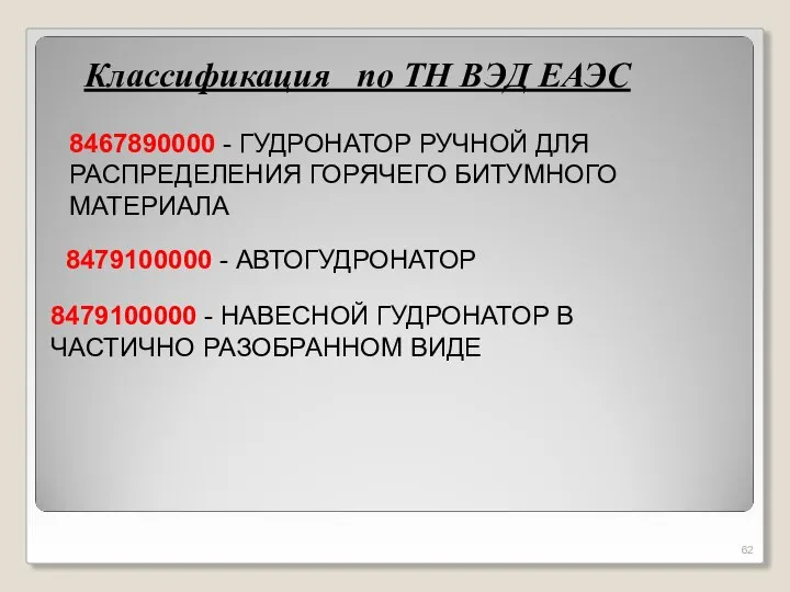 Классификация по ТН ВЭД ЕАЭС 8467890000 - ГУДРОНАТОР РУЧНОЙ ДЛЯ РАСПРЕДЕЛЕНИЯ ГОРЯЧЕГО