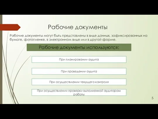 Рабочие документы Рабочие документы могут быть представлены в виде данных, зафиксированных на