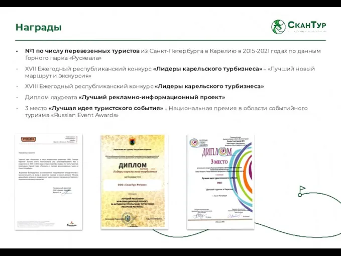 Награды №1 по числу перевезенных туристов из Санкт-Петербурга в Карелию в 2015-2021